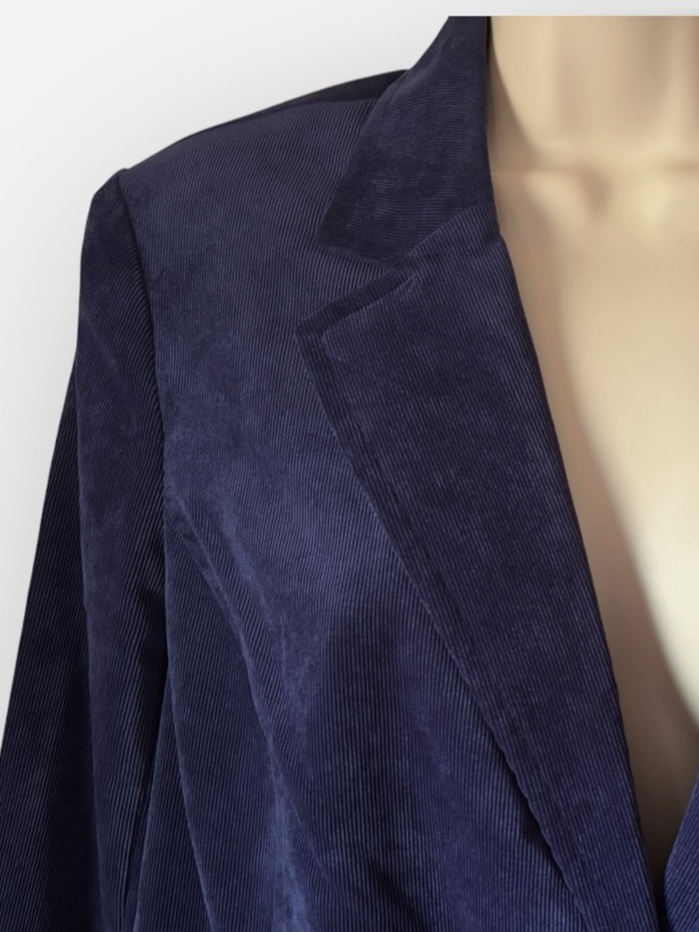 Studio Works Navy Blue Corduroy Structured Two Button Career Blazer Size 10 - Picture 4 of 9